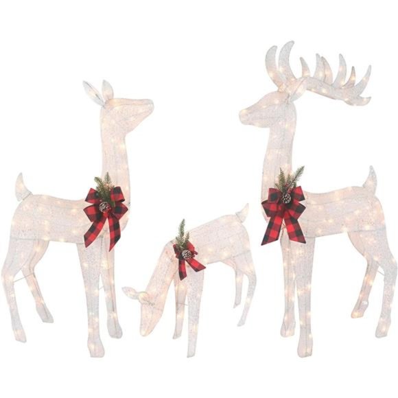 3-Piece Reindeer Family - 210 Lights 52" Buck 44" Doe 28" Fawn - Large (White) - Picture 1 of 6